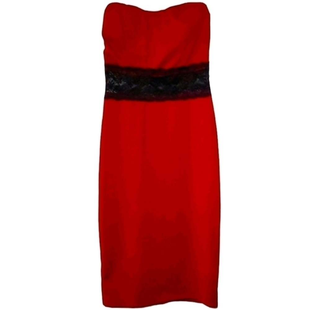 Wild Daisy Women's Strapless Red Black Lace Midi Dress Size M